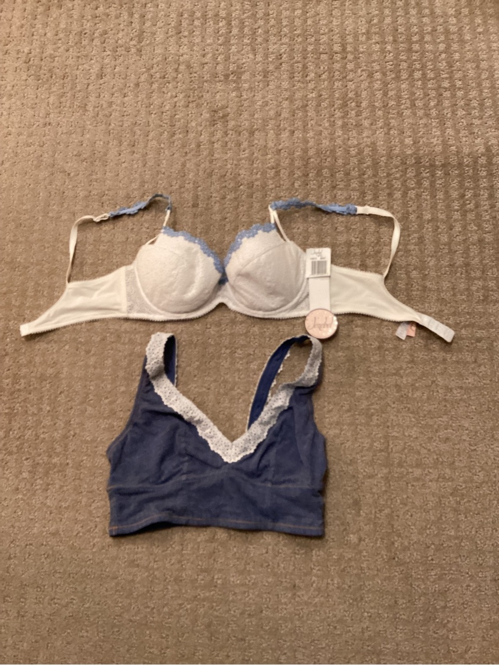 Jezebel White Underwire Bra with Blue Lace NWT & Blue Lace-Trim Bralette